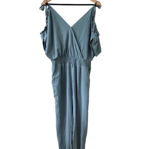 Elegant Blue Women's Jumpsuit with Ruffle Sleeves